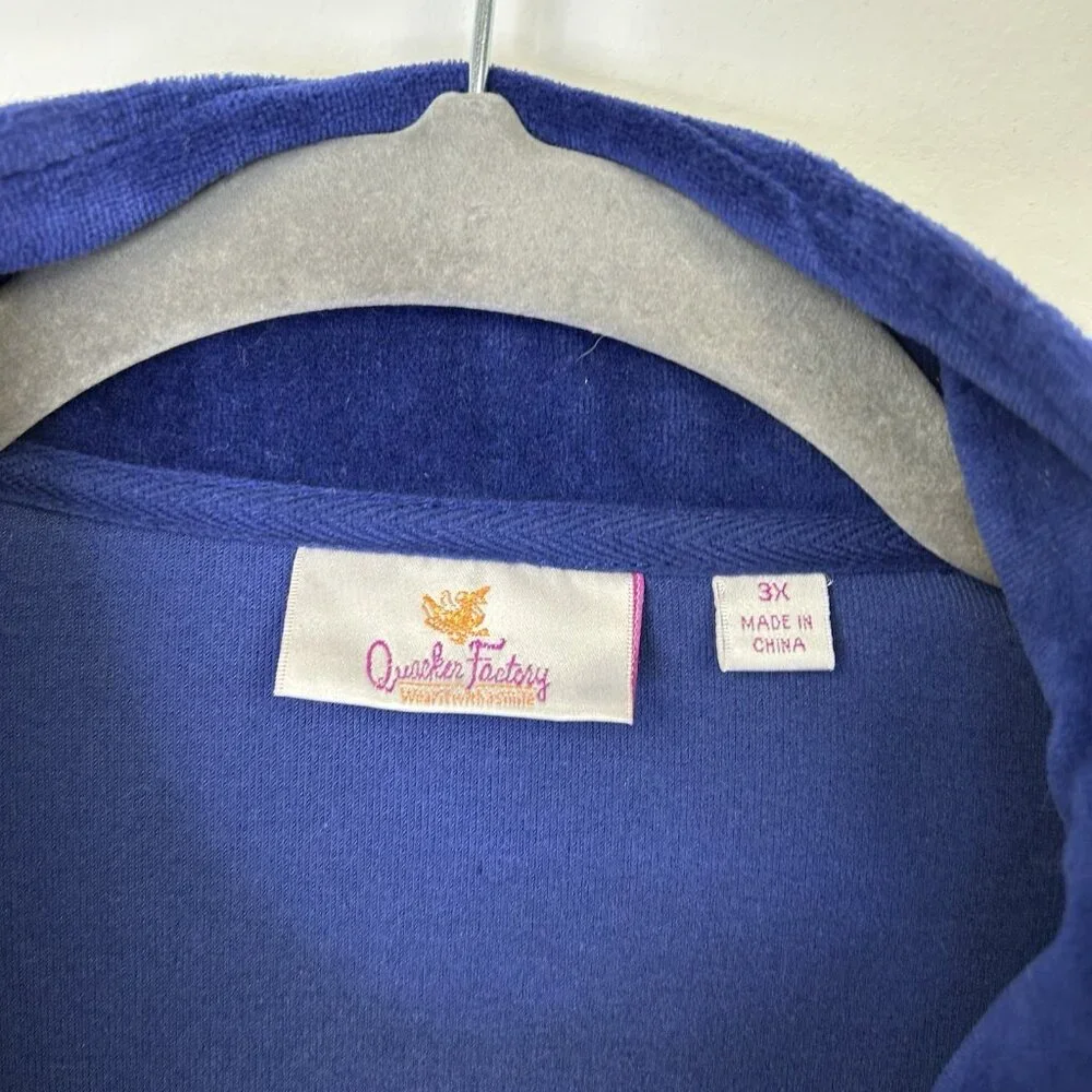 Quacker Factory Velour Zip Jacket Women’s Size 3X‎ Blue Sequin